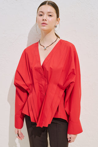 Pleated Waist Statement Shirt Red