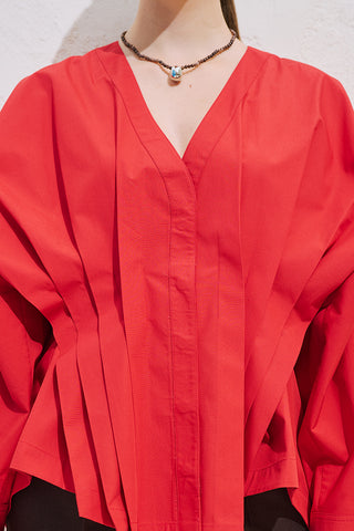 Pleated Waist Statement Shirt Red