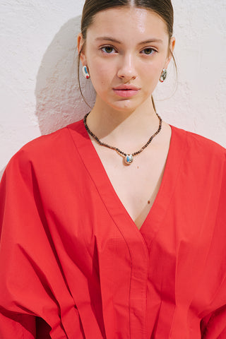 Pleated Waist Statement Shirt Red