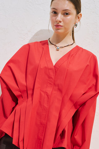 Pleated Waist Statement Shirt Red