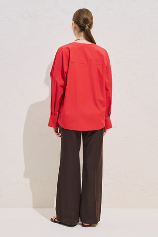 Pleated Waist Statement Shirt Red