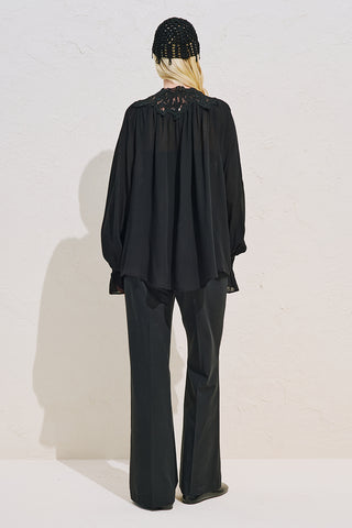 Lace Collar Draped Blouse Black