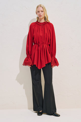 Lace Sleeve Edition Blouse Red