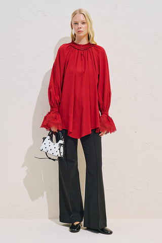 Lace Sleeve Edition Blouse Red