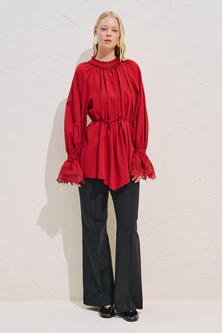 Lace Sleeve Edition Blouse Red
