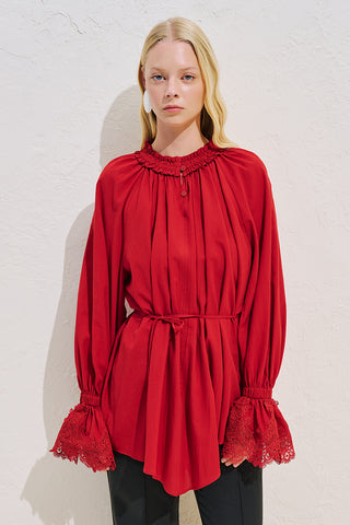 Lace Sleeve Edition Blouse Red