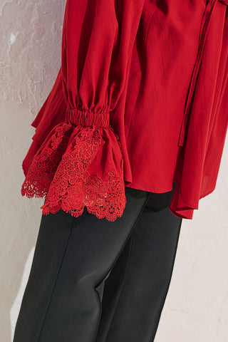 Lace Sleeve Edition Blouse Red