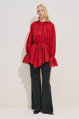 Lace Sleeve Edition Blouse Red