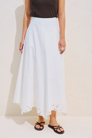 Embroidered Asymmetric Flared Skirt Ecru