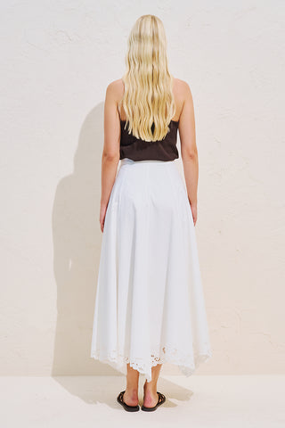 Embroidered Asymmetric Flared Skirt Ecru
