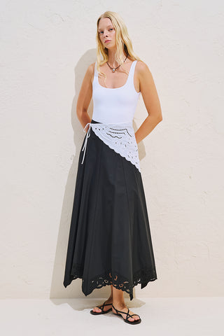 Embroidered Asymmetric Flared Skirt Black