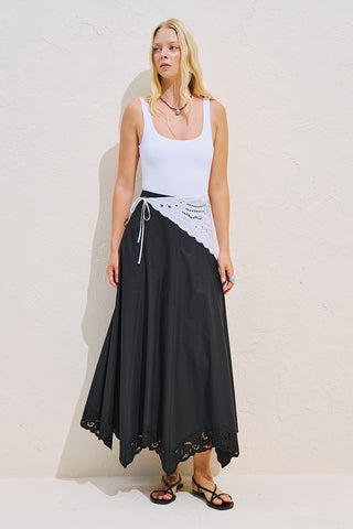 Embroidered Asymmetric Flared Skirt Black