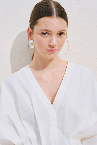 Pleated Waist Statement Shirt White