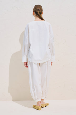 Pleated Waist Statement Shirt White