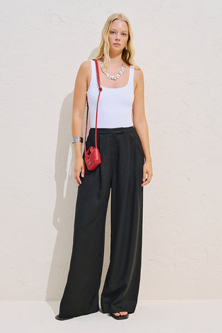 Linen Blend Pleated Trousers Black