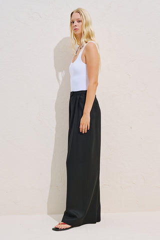 Linen Blend Pleated Trousers Black