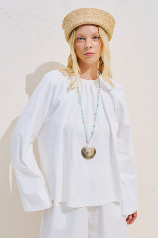 Relaxed Tie Detail Blouse With Gathered Finish Ecru