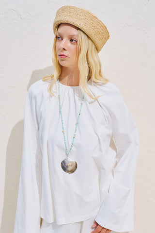 Relaxed Tie Detail Blouse With Gathered Finish Ecru