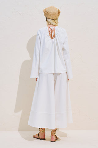 Relaxed Tie Detail Blouse With Gathered Finish Ecru