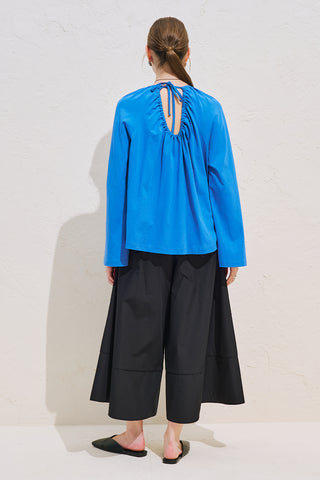 Relaxed Tie Detail Blouse With Gathered Finish Blue