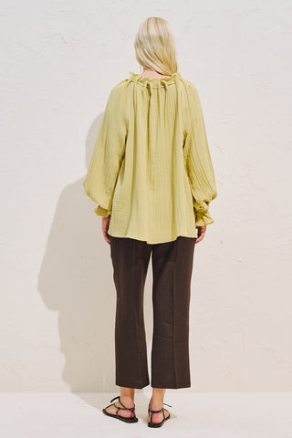 Gathered Neck Muslin Blouse Yellow