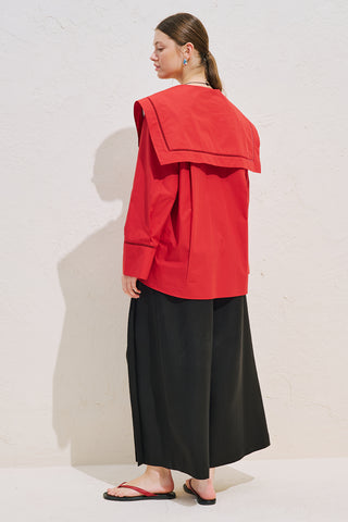 Sailor Collar Shirt With Trim Detail Red