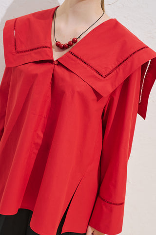 Sailor Collar Shirt With Trim Detail Red