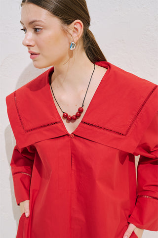 Sailor Collar Shirt With Trim Detail Red