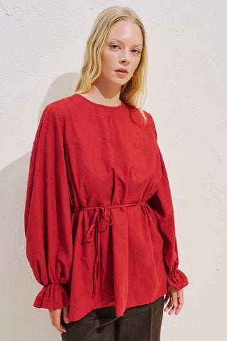 Limited Edition Embroidered Voluminous Blouse Red