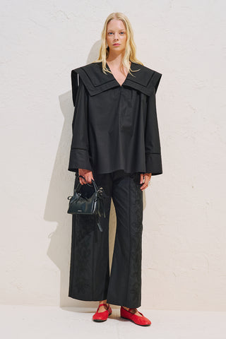 Sailor Collar Shirt With Trim Detail Black