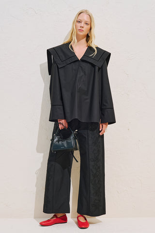 Sailor Collar Shirt With Trim Detail Black