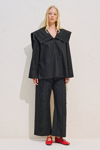 Sailor Collar Shirt With Trim Detail Black