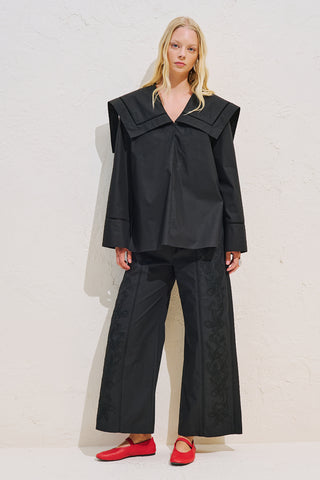 Sailor Collar Shirt With Trim Detail Black