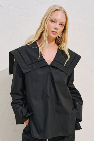 Sailor Collar Shirt With Trim Detail Black