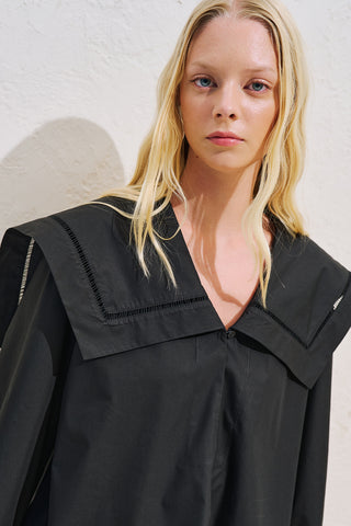 Sailor Collar Shirt With Trim Detail Black