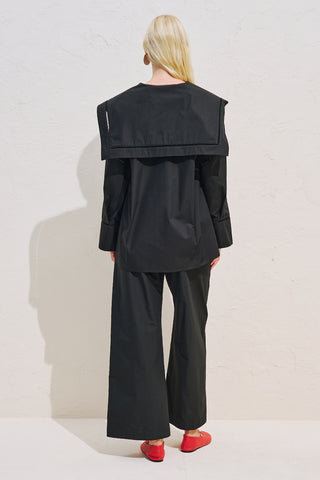 Sailor Collar Shirt With Trim Detail Black