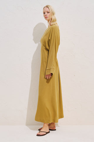 Linen Blend Wide Sleeve Dress Saffron