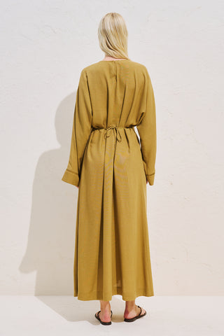 Linen Blend Wide Sleeve Dress Saffron
