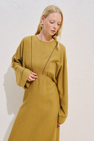 Linen Blend Wide Sleeve Dress Saffron
