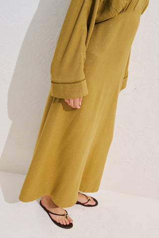 Linen Blend Wide Sleeve Dress Saffron
