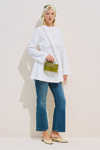 Waist Tie Long Sleeve T Shirt Ecru