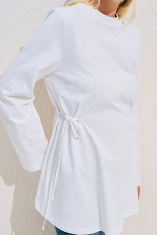 Waist Tie Long Sleeve T Shirt Ecru