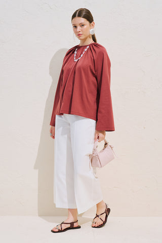 Relaxed Tie Detail Blouse With Gathered Finish Tile