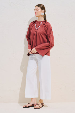 Relaxed Tie Detail Blouse With Gathered Finish Tile