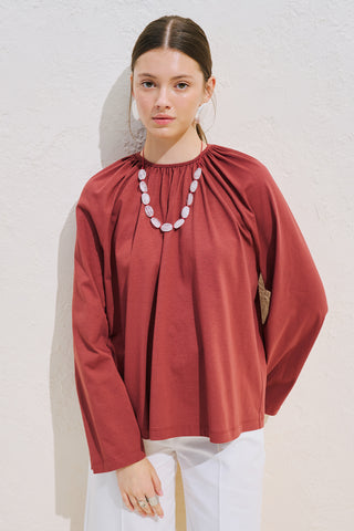 Relaxed Tie Detail Blouse With Gathered Finish Tile