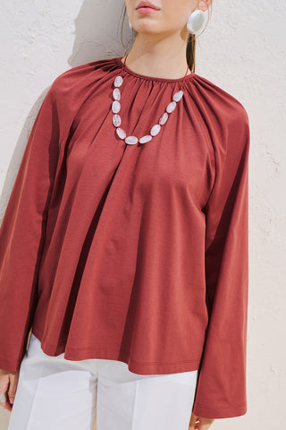 Relaxed Tie Detail Blouse With Gathered Finish Tile
