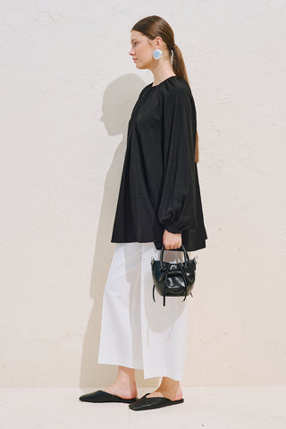 Belted Balloon Sleeve Tunic Black