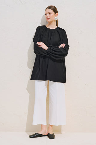 Belted Balloon Sleeve Tunic Black