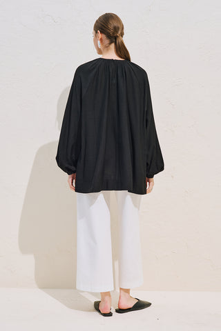 Belted Balloon Sleeve Tunic Black