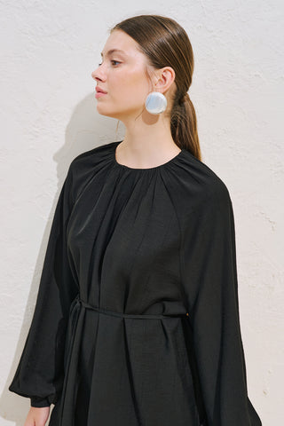 Belted Balloon Sleeve Tunic Black